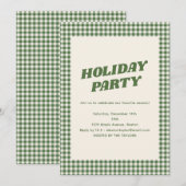 Retro groene geruite kerstfeest uitnodiging (Voorkant / Achterkant)