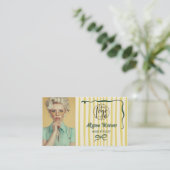 Retro groene gestreepte quirky haar foto qr code L Visitekaartje (Staand voorkant)