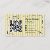 Retro groene gestreepte quirky haar foto qr code L Visitekaartje (Achterkant)