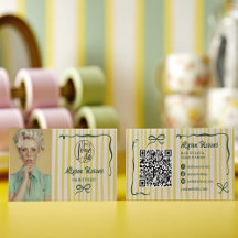 Retro groene gestreepte quirky haar foto qr code L
