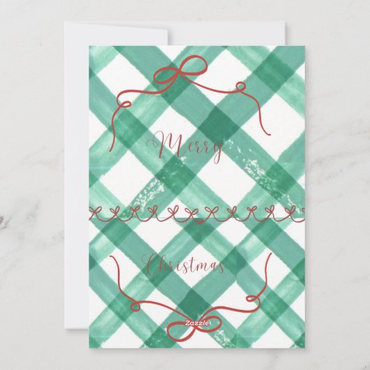 Retro groene gingham feestdagenkaart (Achterkant)