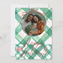 Retro groene gingham feestdagenkaart