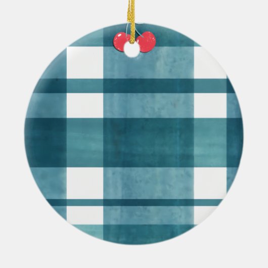 Retro groene gingham keramisch ornament (Achterkant)