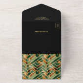 Retro groene gouden marmeren Art Deco QR-code brui All In One Uitnodiging (Buitenkant)