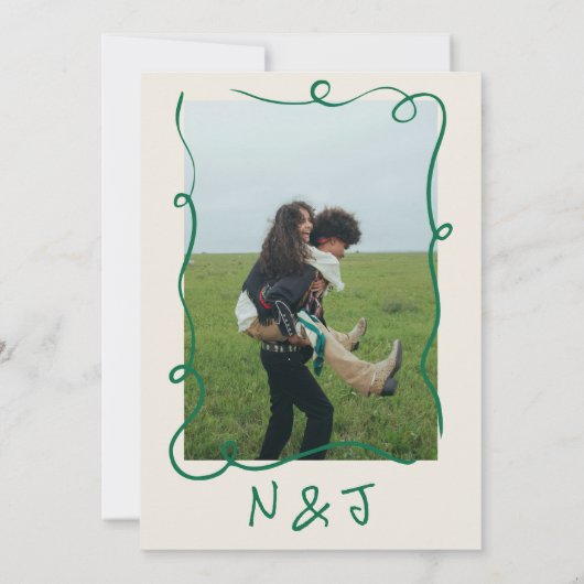 Retro Groene Hand Getrokken Eigenzinnige Bloemfoto Kaart (Achterkant)