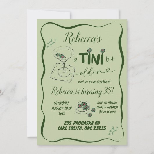 Retro Groene Hand Getrokken Vuile Martini Verjaard Kaart (Voorkant)