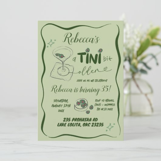 Retro Groene Hand Getrokken Vuile Martini Verjaard Kaart (Staand voorkant)