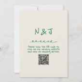 Retro Groene Handgetekende Vreemde QR Code Huwelij Kaart (Achterkant)