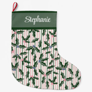 Retro Groene Holly met Naam Grote Kerstsok