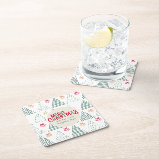 Retro Groene Kerstbomen Modern Abstract Uniek Kartonnen Onderzetters (Insitu)