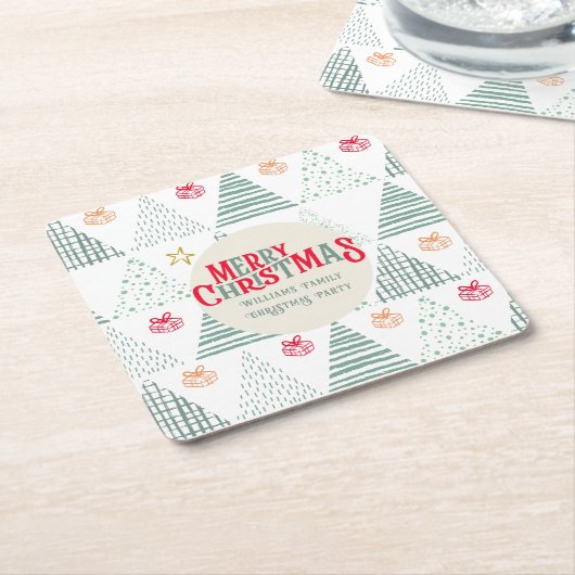 Retro Groene Kerstbomen Modern Abstract Uniek Kartonnen Onderzetters (Schuin)