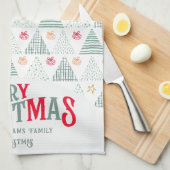 Retro Groene Kerstbomen Modern Abstract Uniek Theedoek (Quarter Fold)