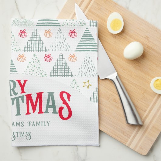 Retro Groene Kerstbomen Modern Abstract Uniek Theedoek (Quarter Fold)