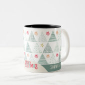 Retro Groene Kerstbomen Modern Abstract Uniek Tweekleurige Koffiemok (Voorkant rechts)