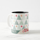 Retro Groene Kerstbomen Modern Abstract Uniek Tweekleurige Koffiemok (Voorkant links)