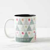 Retro Groene Kerstbomen Modern Abstract Uniek Tweekleurige Koffiemok (Links)