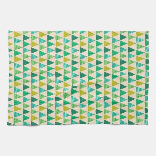 Retro Groene Kerstbomen op Cream Theedoek (Horizontaal)