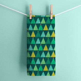 Retro Groene Kerstbomen op Groen Theedoek