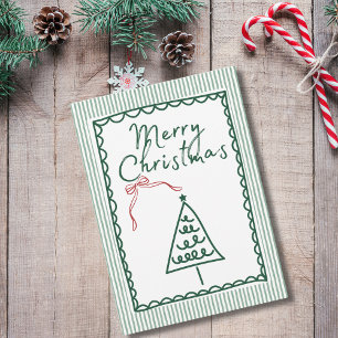 Retro groene kerstboom & familie foto op maat kaart