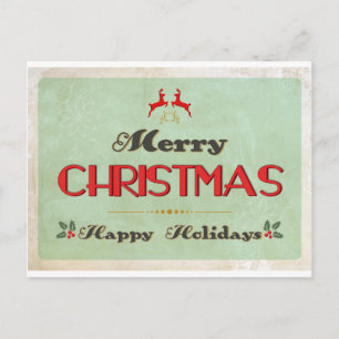 Retro Groene Kerstkaart Feestdagenkaart