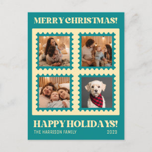 Retro Groene Kerststempel Feestdagen Foto's Briefkaart