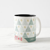 Retro Groene Kerstster Modern Abstract Uniek Tweekleurige Koffiemok (Voorkant rechts)