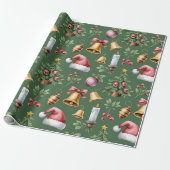 Retro groene kerstverpakkings papier (Uitgerold)