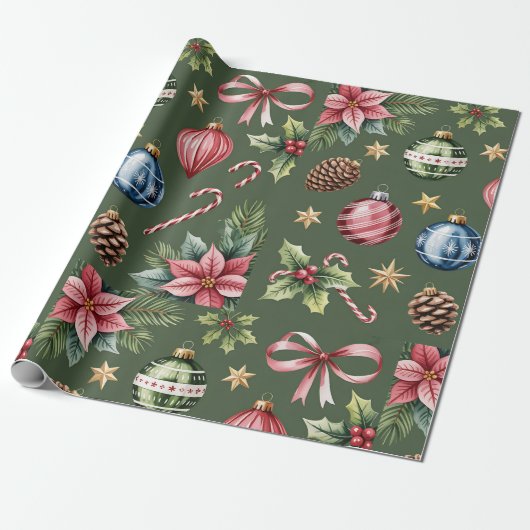 Retro groene kerstverpakkings papier (Uitgerold)
