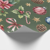 Retro groene kerstverpakkings papier (Hoek)
