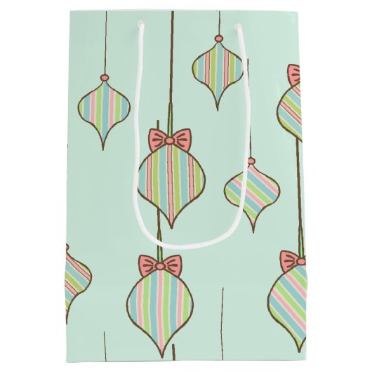 Retro Groene Kerstversieringen Cadeauzak Medium Cadeauzakje (Achterkant)