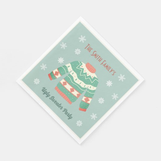 Retro Groene Lelijke Kersttrui Party Sneeuwvlok Servet (Hoek)