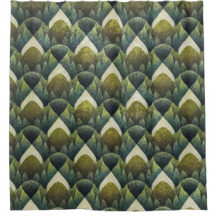 Retro groene olijf geometrisch kunstpatroon douchegordijn