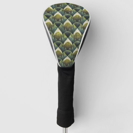 Retro groene olijf geometrisch kunstpatroon golfheadcover (Voorkant)