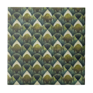 Retro groene olijf geometrisch kunstpatroon tegeltje