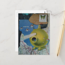 Retro groene onderzeeër vis en mot collage briefkaart