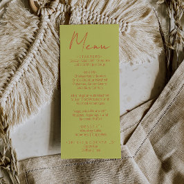 Retro groene oranje handgeschreven trouwmenu menu