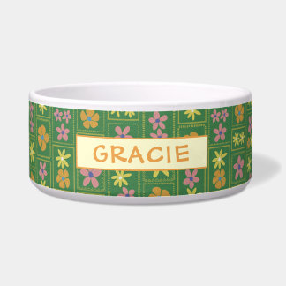 Retro Groene Patchwork Bloem Motief Custom Grote H Voerbakje