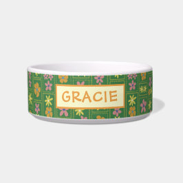 Retro Groene Patchwork Bloem Motief Op Maat Midden Voerbakje