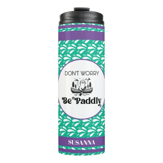 Retro Groene Patroon Kano Otter Aangepaste Naam Thermosbeker (Voorkant)