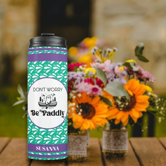 Retro Groene Patroon Kano Otter Aangepaste Naam Thermosbeker