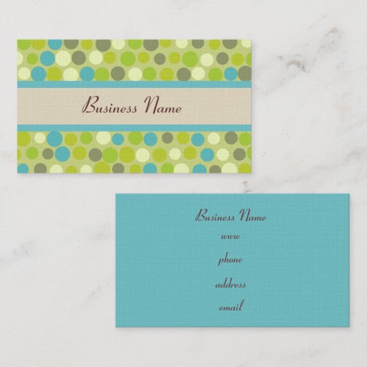 Retro groene polka stippen visitekaartjes (Voorkant / Achterkant)