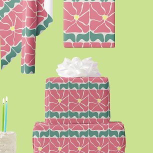 Retro Groene Rode Bloemen Geschenkverpakking Papi Cadeaupapier