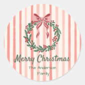 Retro Groene Rode Hand Getrokken Bow Krans Kerstmi Ronde Sticker (Voorkant)