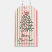 Retro Groene Rode Hand Getrokken Linten Boom Kerst Cadeaulabel (Voorkant)
