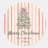 Retro Groene Rode Hand Getrokken Linten Boom Kerst Ronde Sticker (Voorkant)
