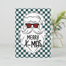 Retro groene roze geruite kerstman kerstmis 