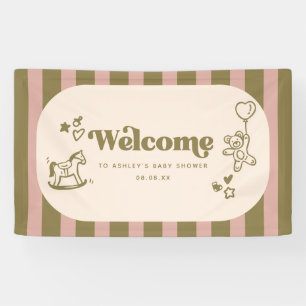Retro groene roze gestreepte babyshower-feestbegro spandoek