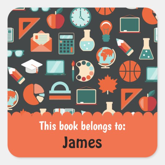 Retro groene Sinaasappel schoolbenodigdheden geper Vierkante Sticker (Voorkant)