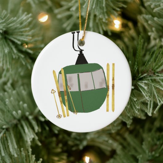 Retro groene skilift - skiën snowboarden keramisch ornament (Boom)