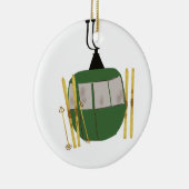 Retro groene skilift - skiën snowboarden keramisch ornament (Rechts)
